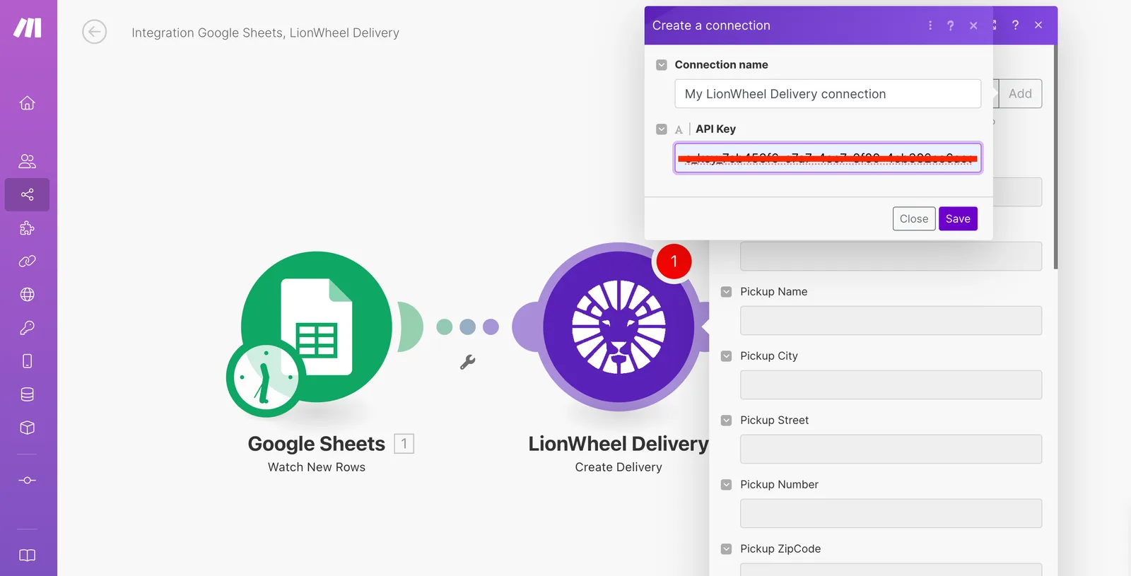 צילום מסך: דוגמה - חיבור ל Google Sheets