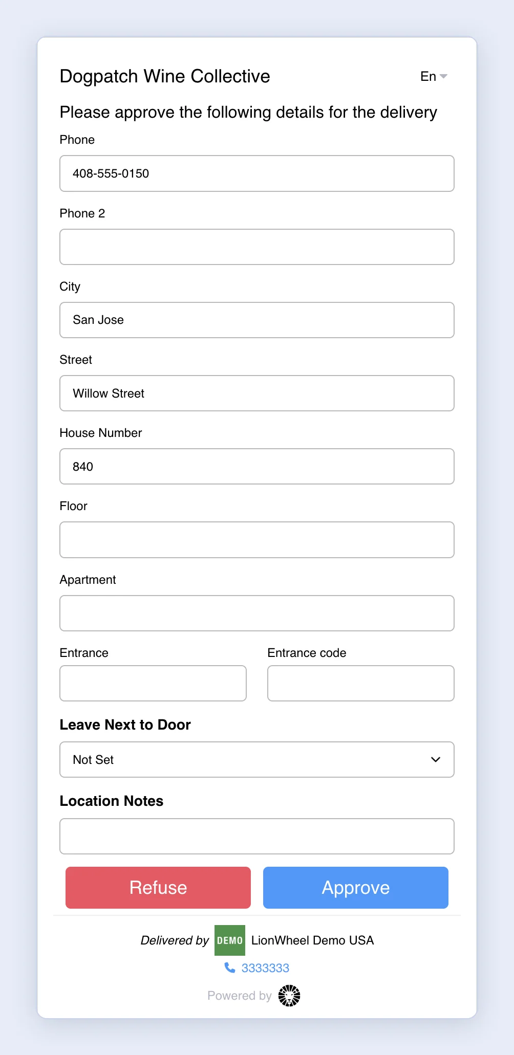 Screenshot: Validation page, Form layout