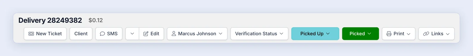 Screenshot: Client button on the delivery page