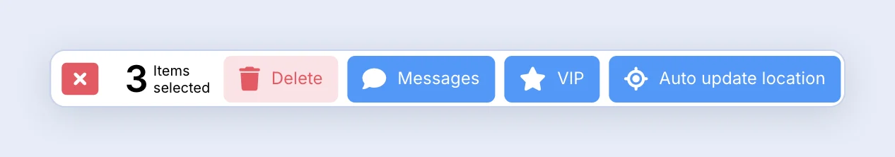 Screenshot: Action bar for selected clients