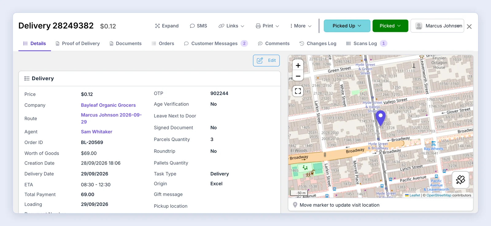 Screenshot: The delivery panel with the Expand button