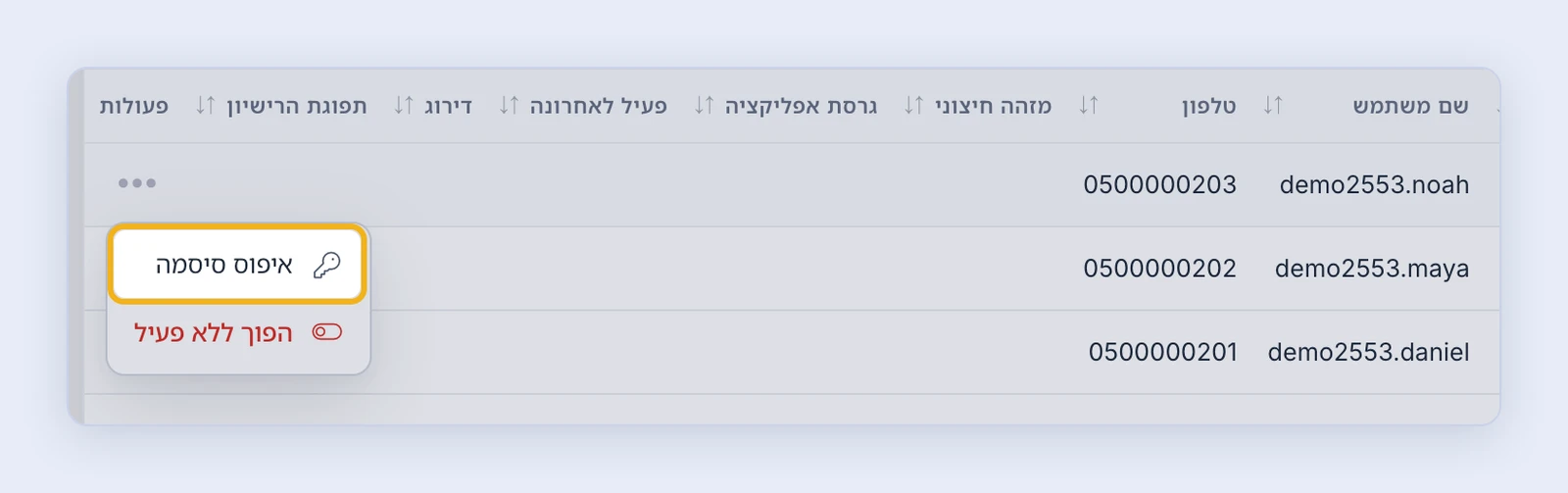 צילום מסך: איפוס סיסמה בדף הנהגים