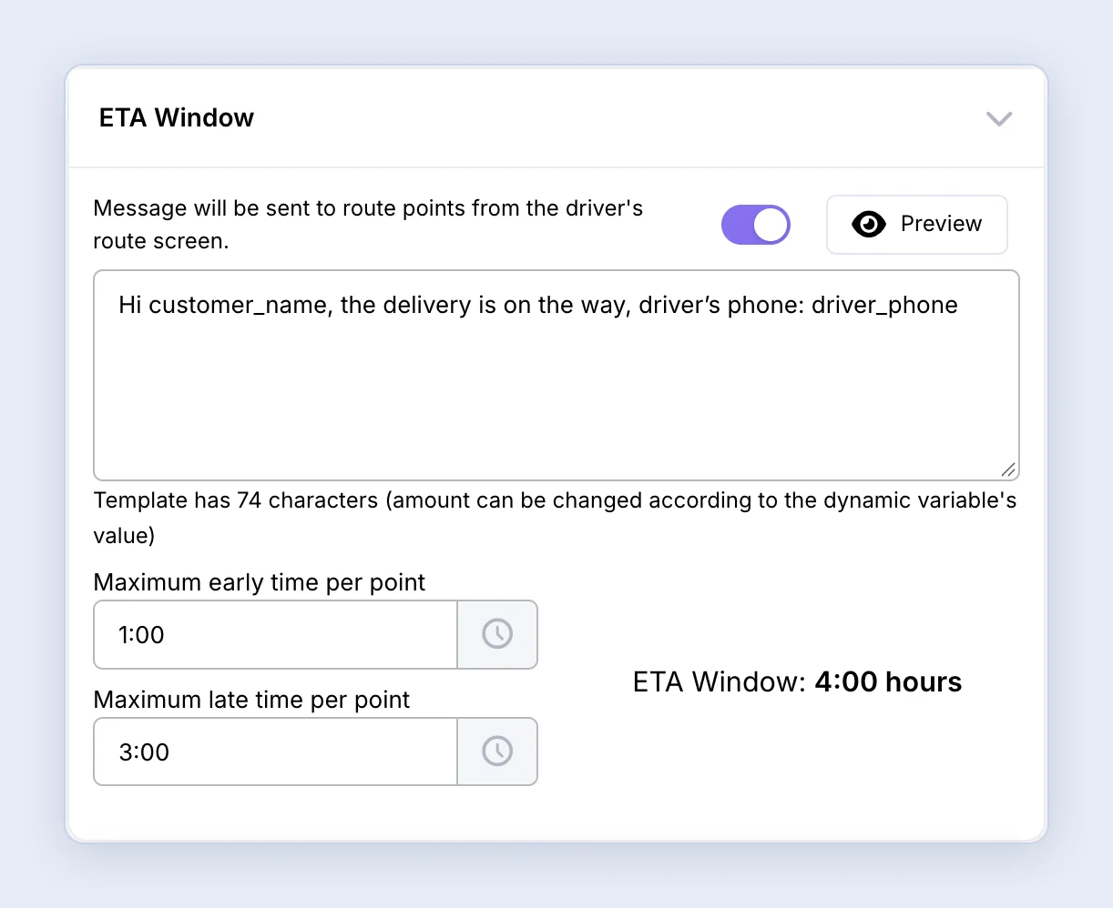 Screenshot: ETA Window