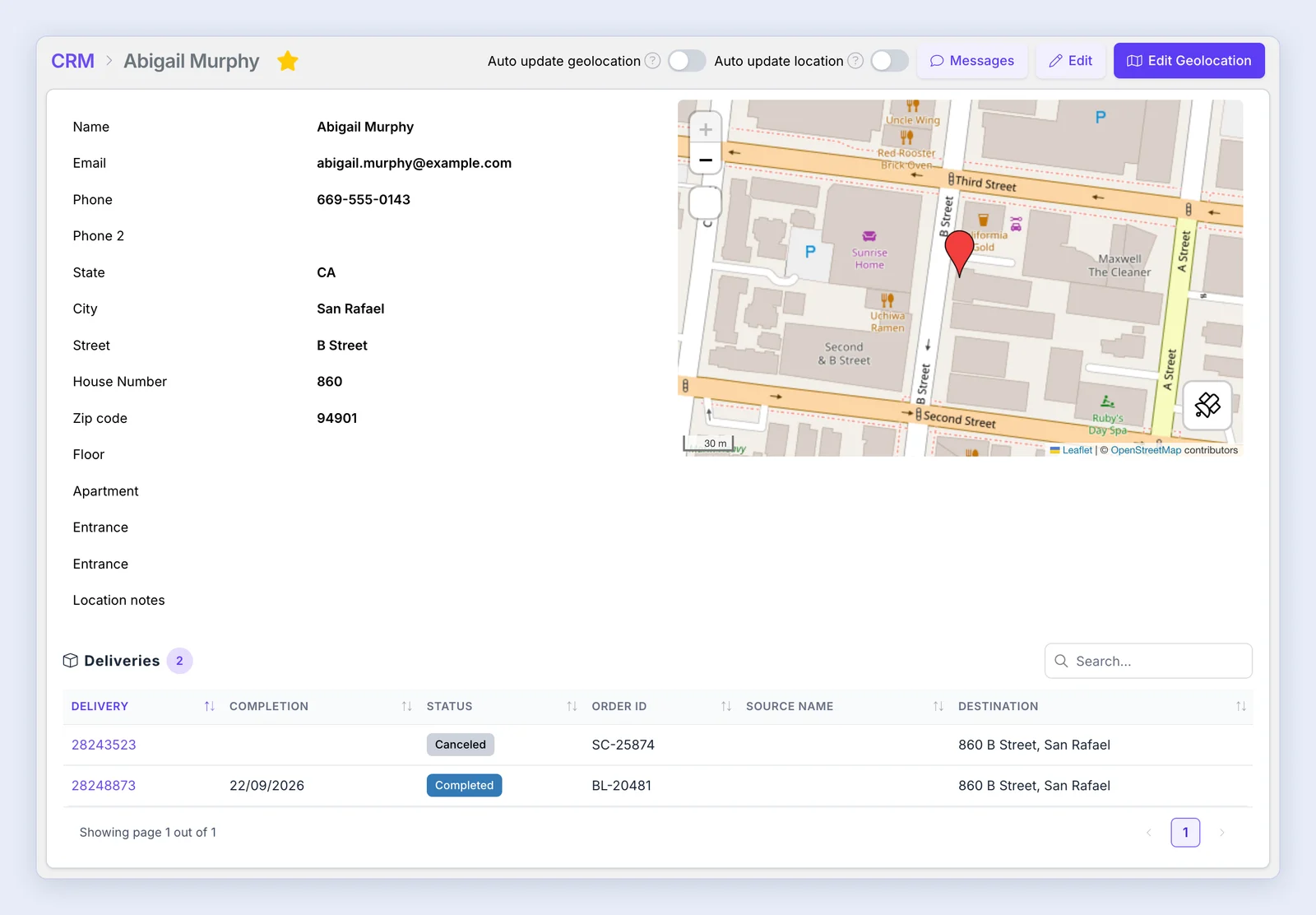 Screenshot: CRM client card
