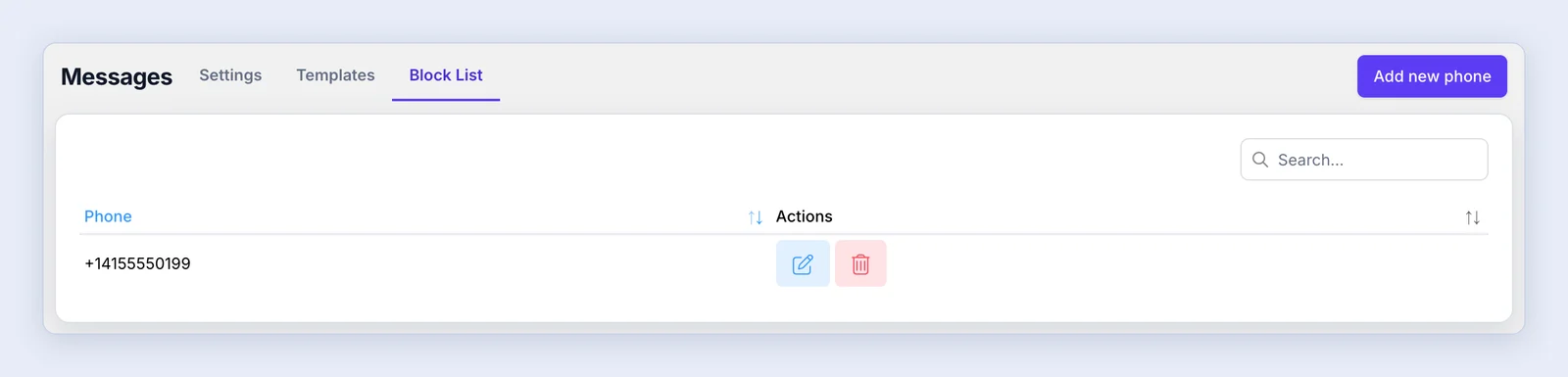 Screenshot: Block List