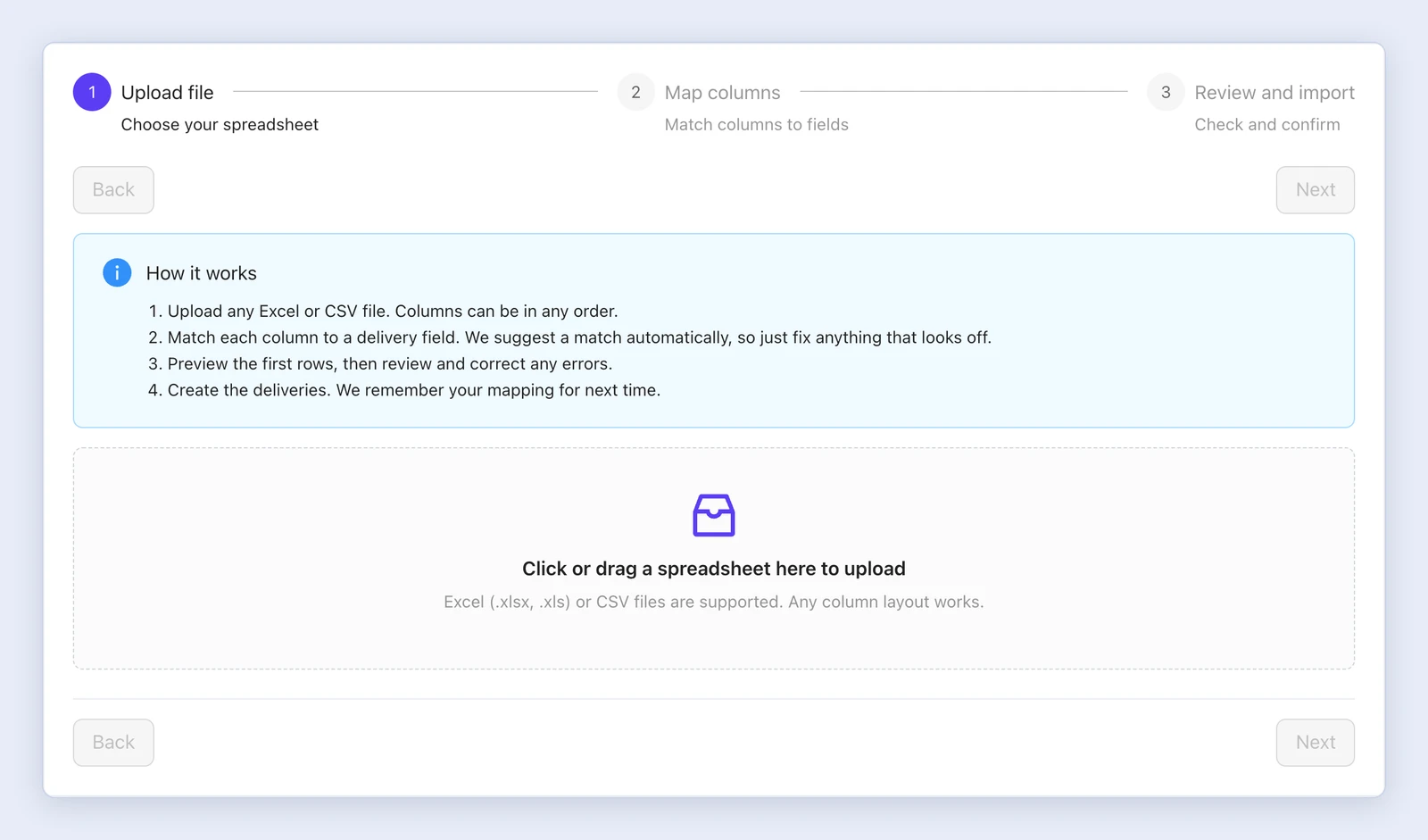 Screenshot: The Upload file step