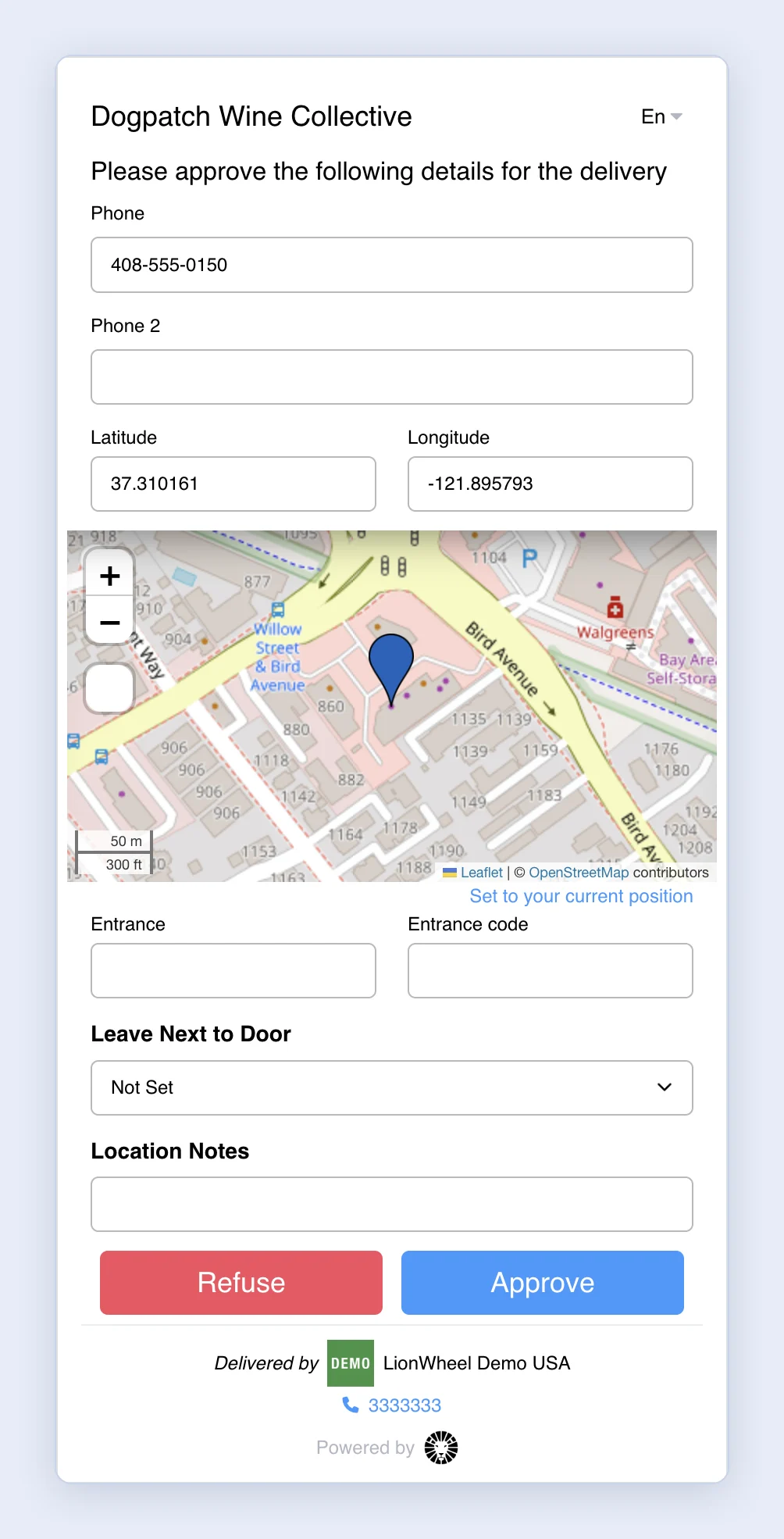 Screenshot: Validation page, Map layout