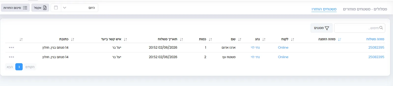 צילום מסך: דוח החזרת משטחים