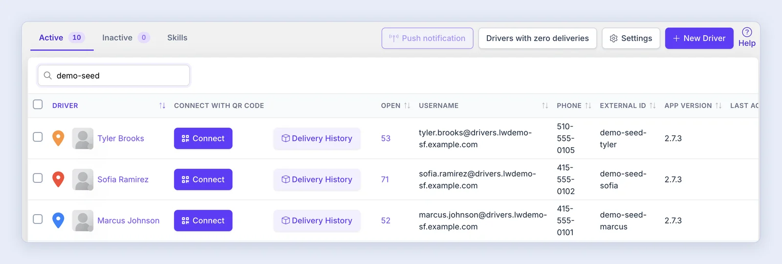 Screenshot: Drivers list