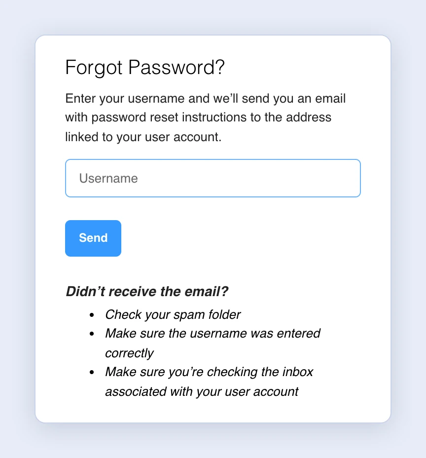Screenshot: The Forgot Password page