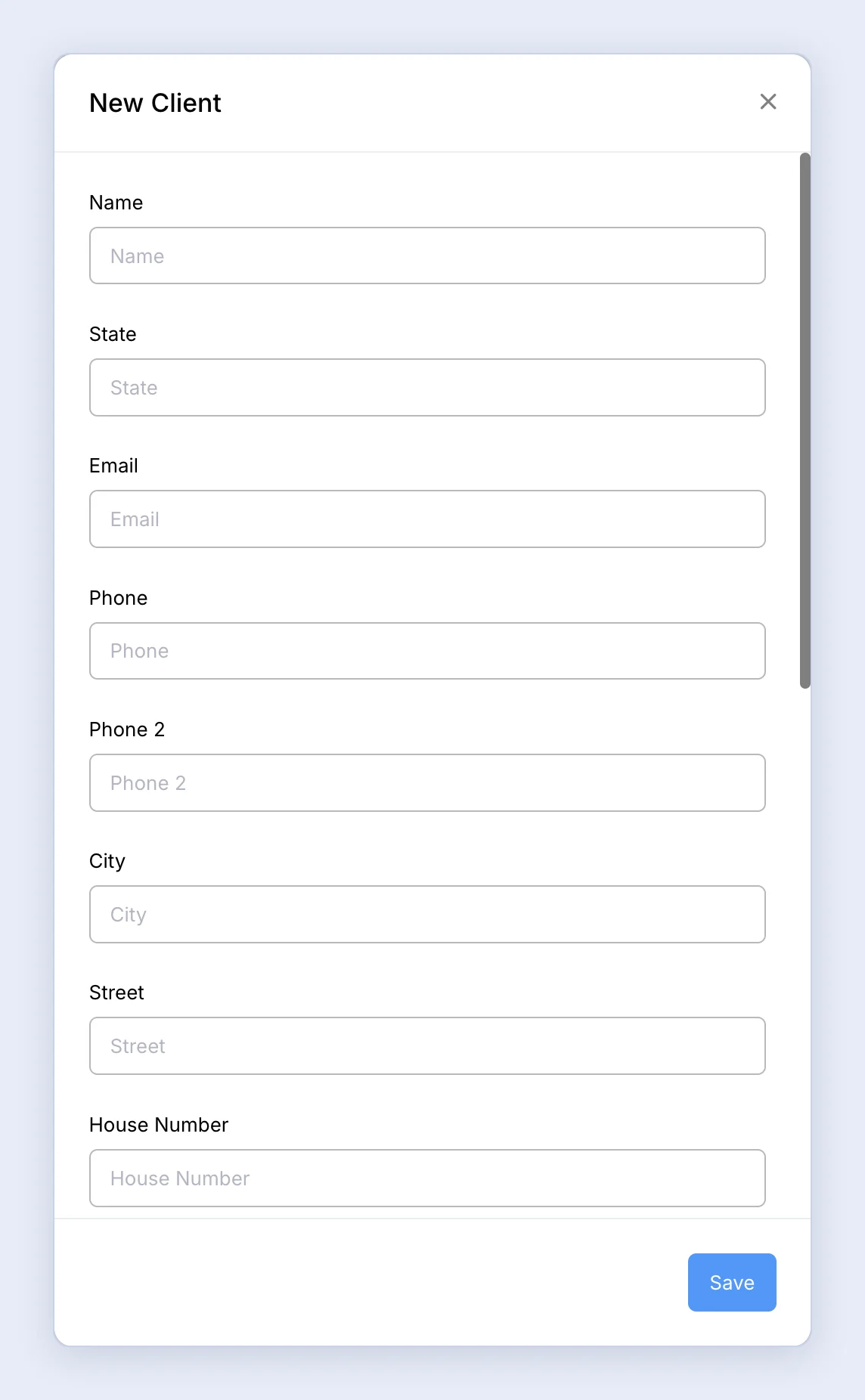Screenshot: New Client