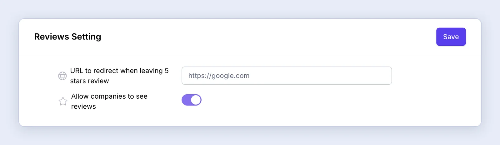 Screenshot: Reviews Setting