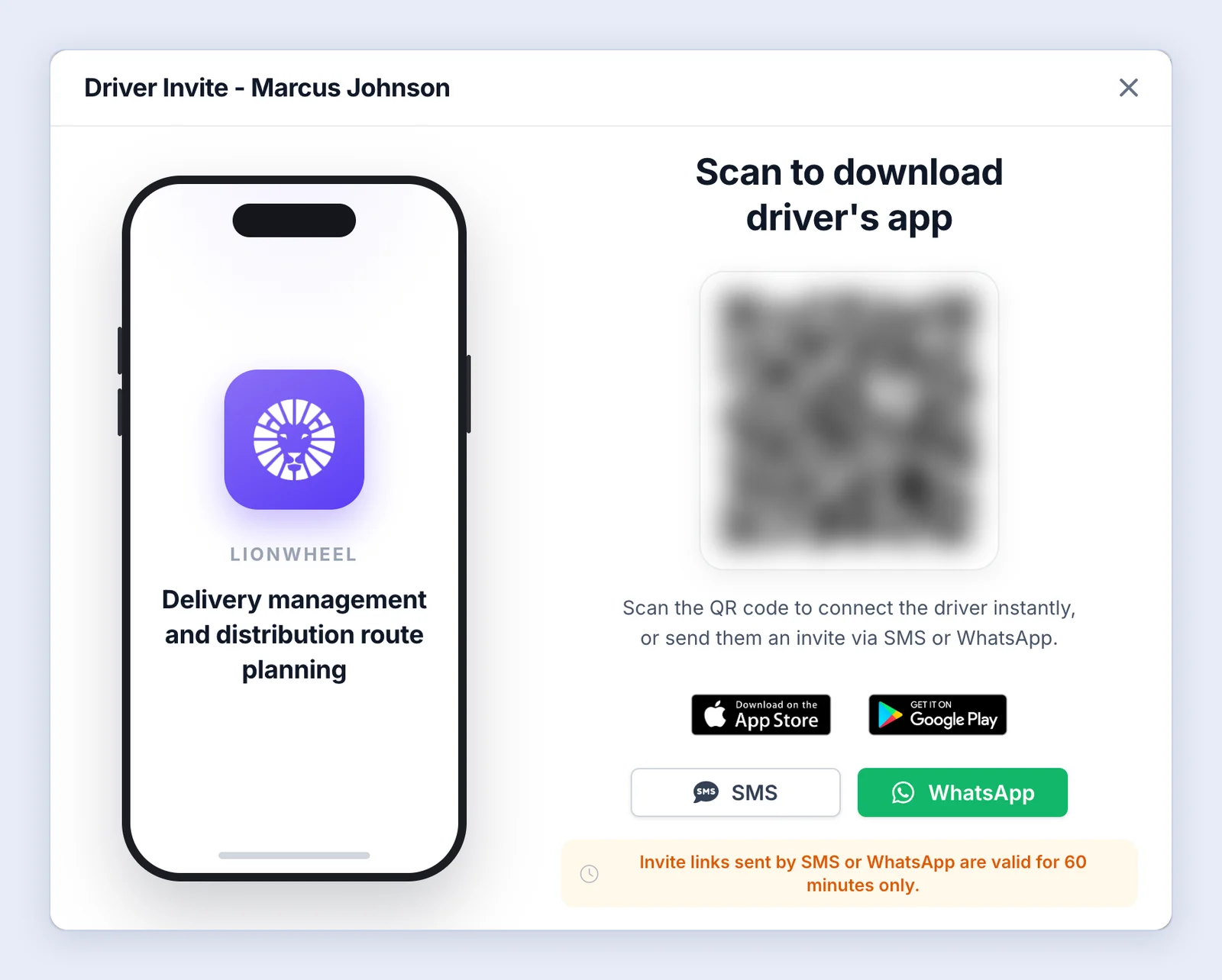 Screenshot: The Driver Invite window