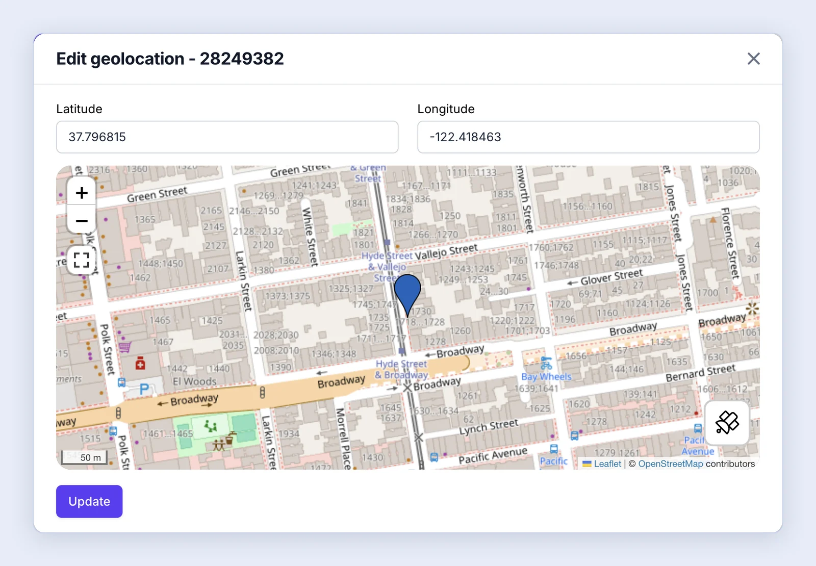 Screenshot: The Edit geolocation window