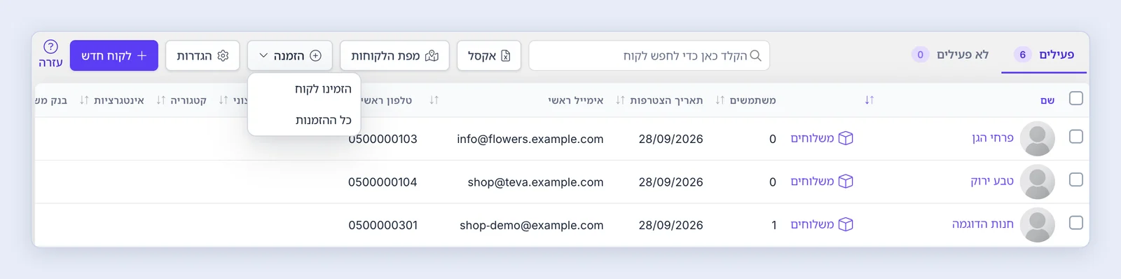 צילום מסך: ממשק ללקוחות עסקיים