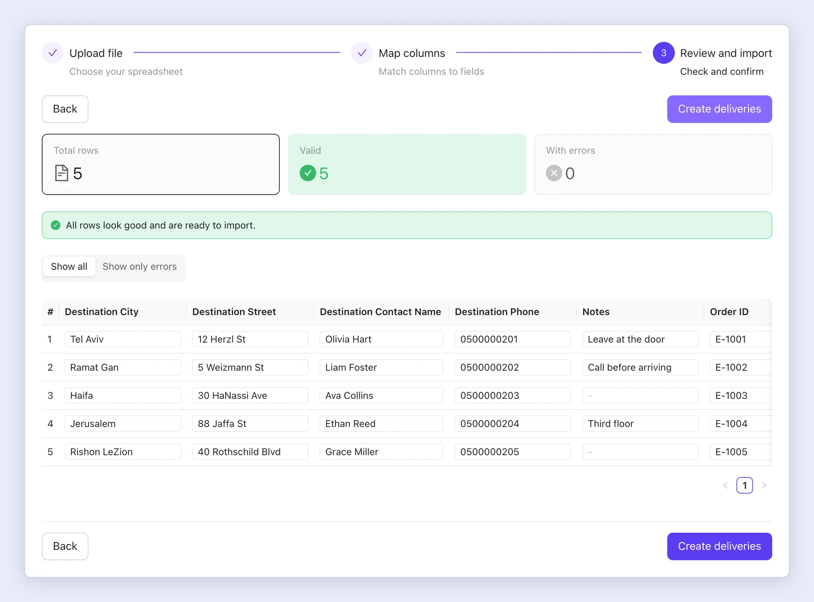 Screenshot: The Review and import step