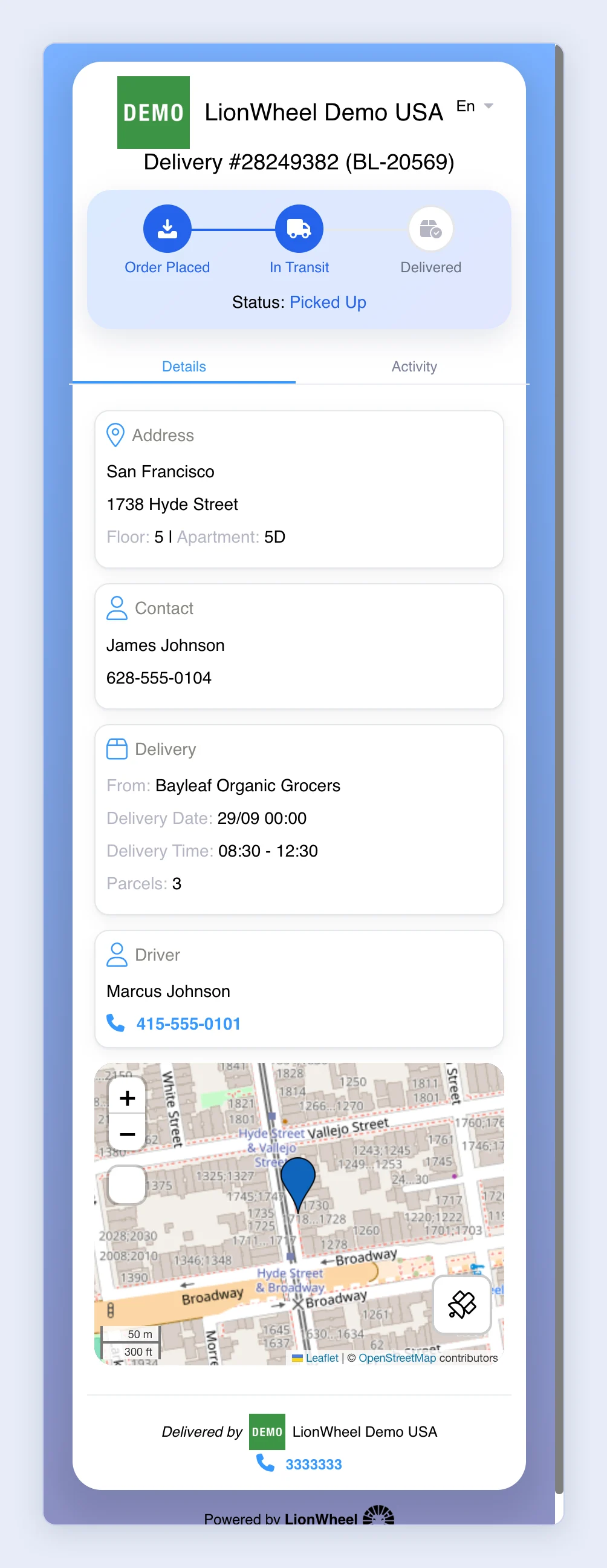 Screenshot: Personal Tracking page