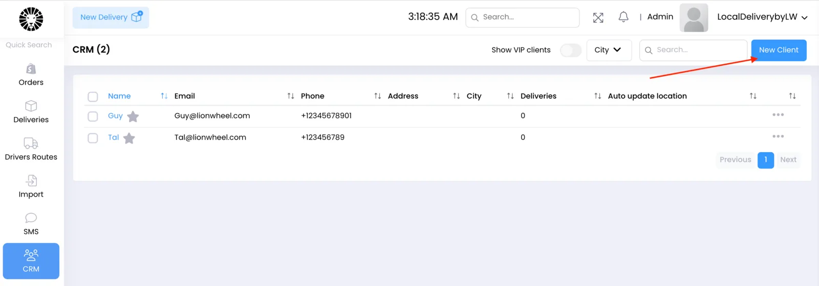 Screenshot: CRM
