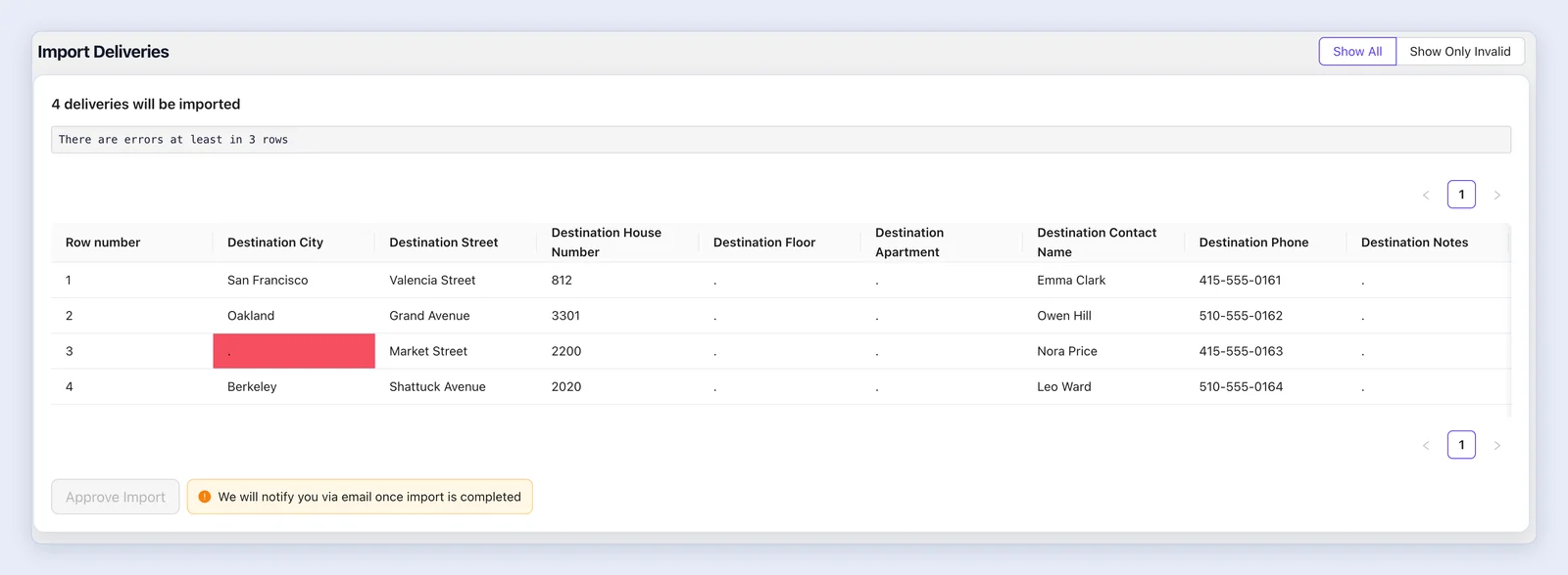 Screenshot: The import preview screen