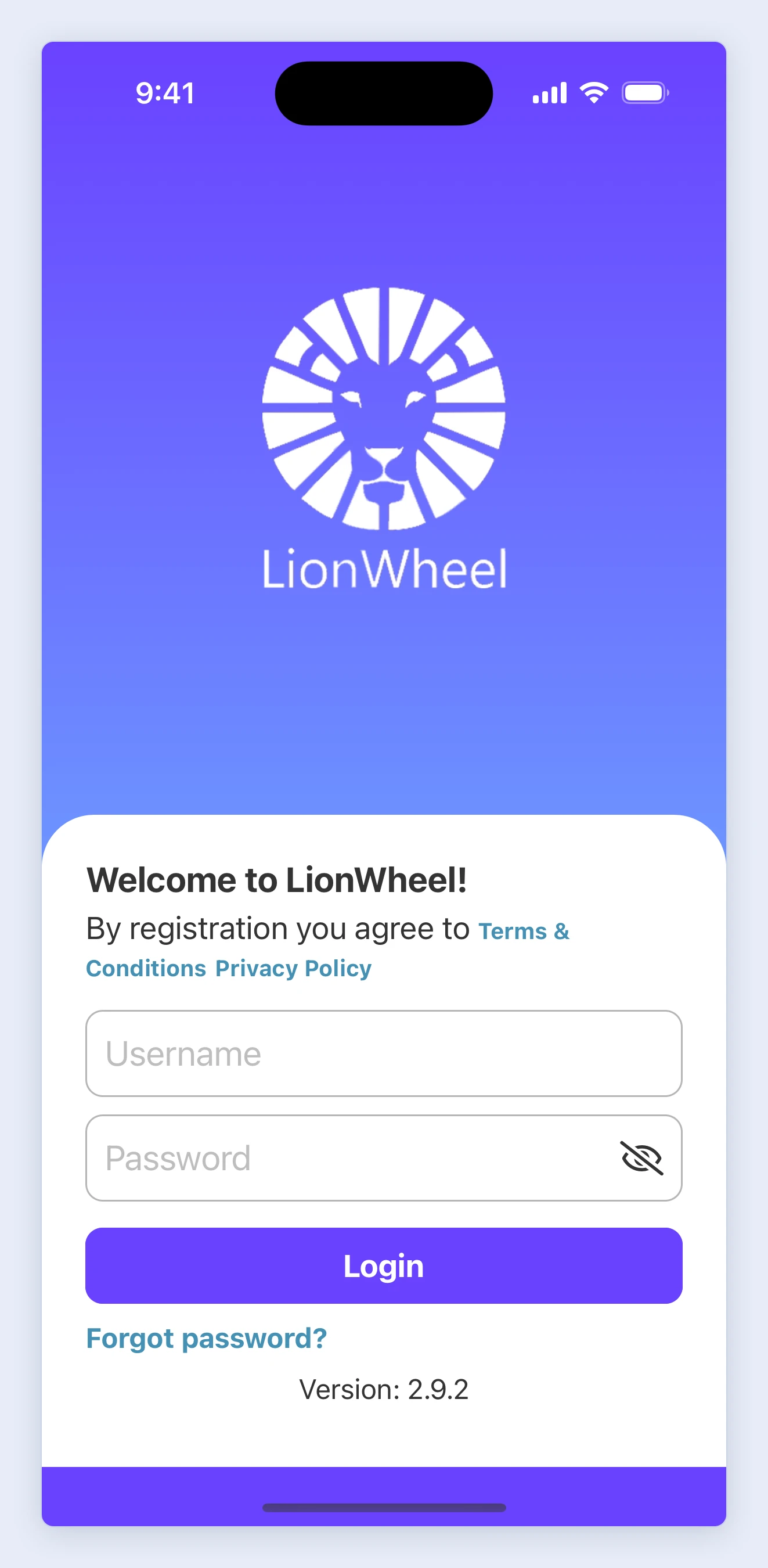 Screenshot: The driver app login screen