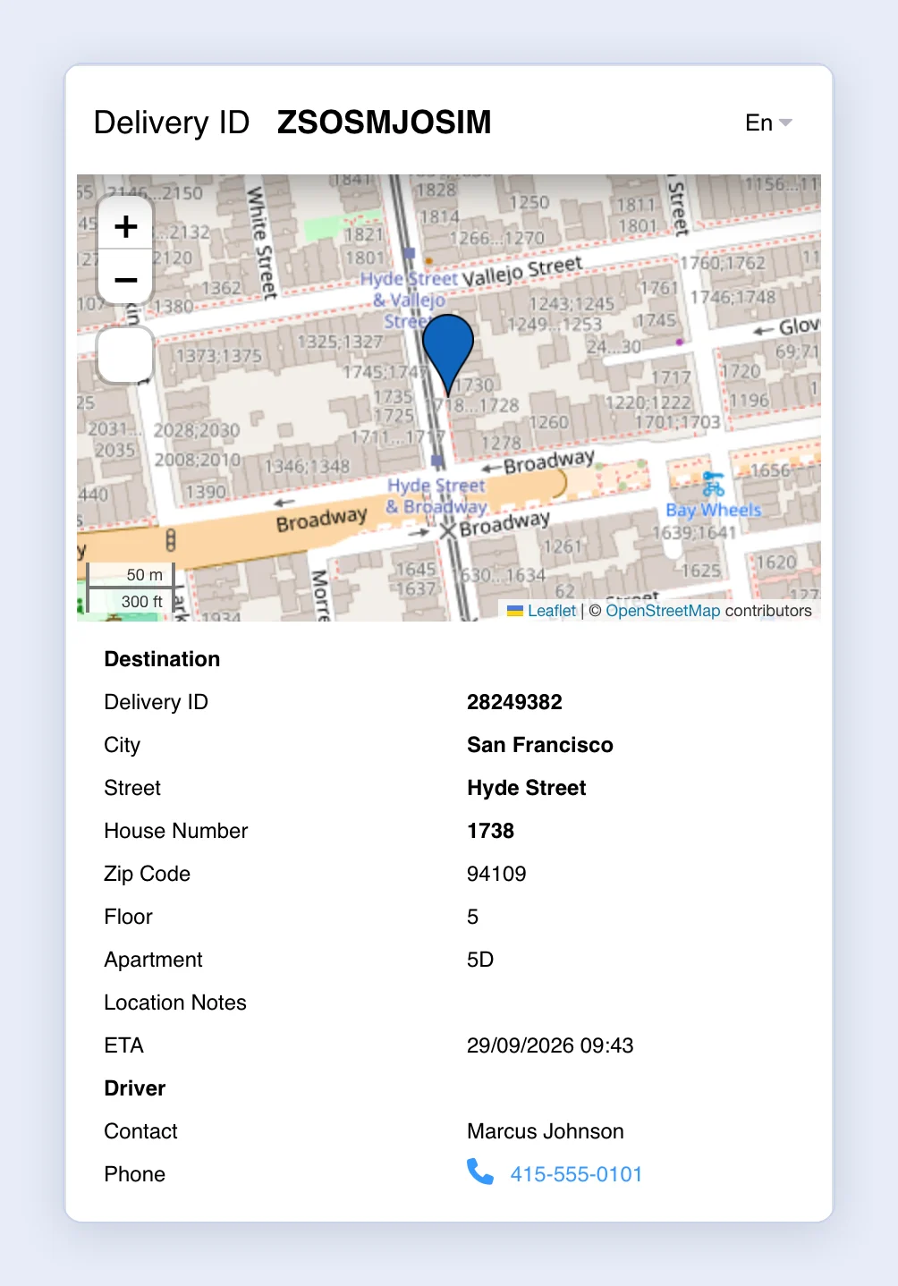 Screenshot: Realtime Driver Tracking page