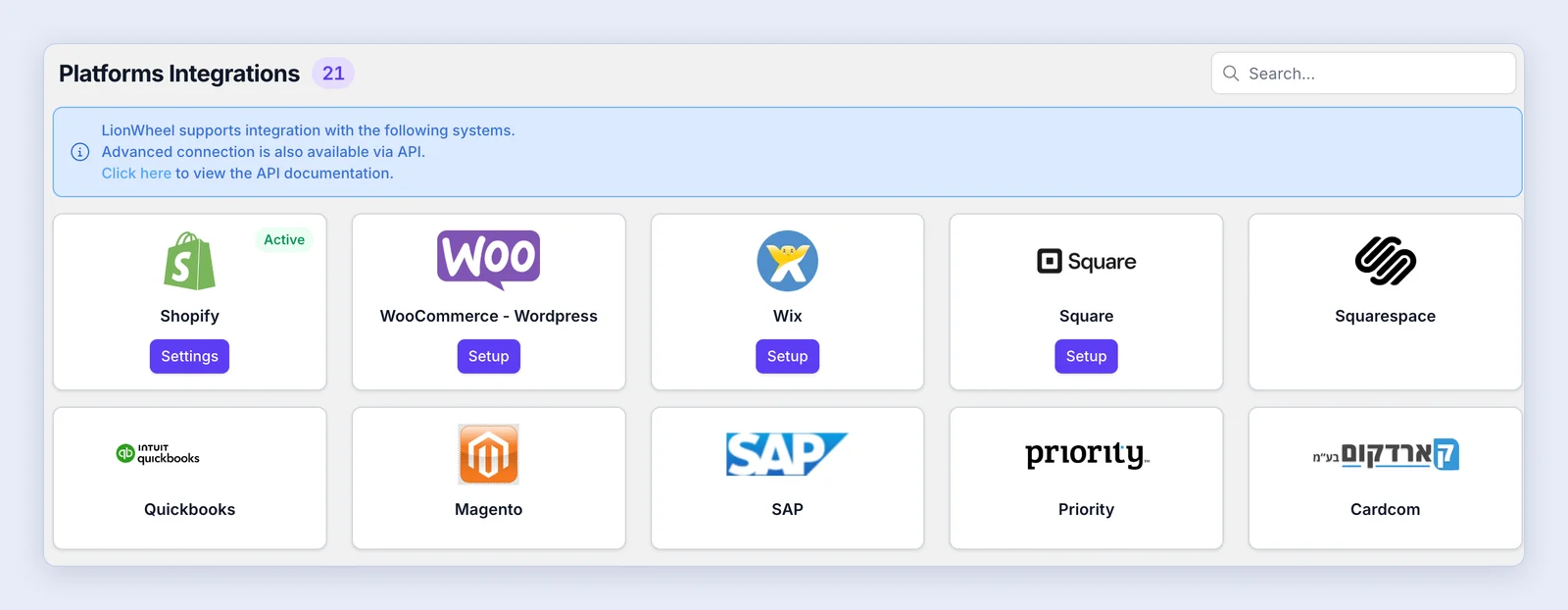 Screenshot: Settings => Integrations