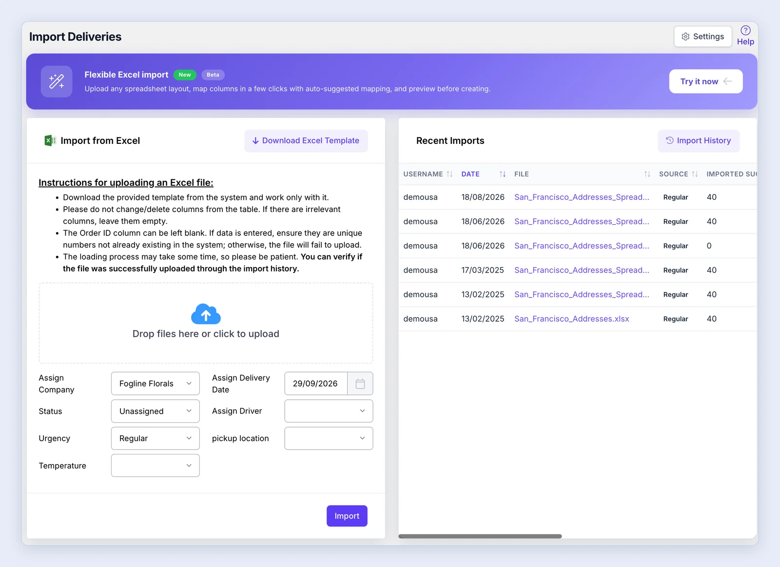 Screenshot: The Import page