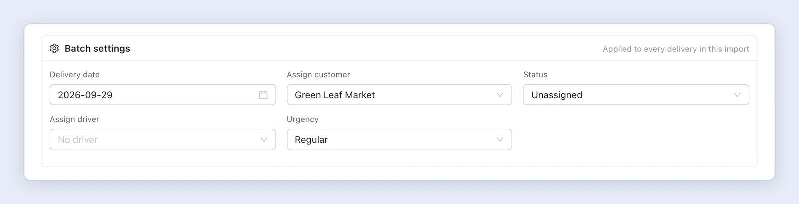 Screenshot: Batch settings