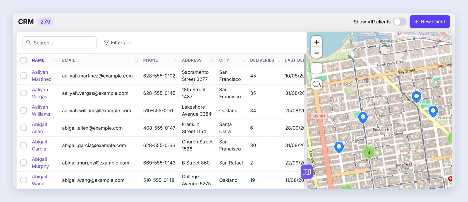 Screenshot: CRM client list